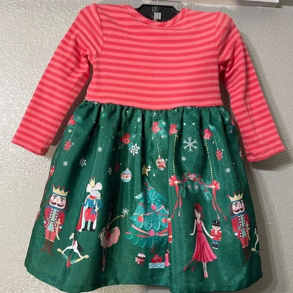 Iris & Ivy Kids' Nutcracker Stripe Long Sleeve Party Dress - Size 18M - Picture 5 of 6